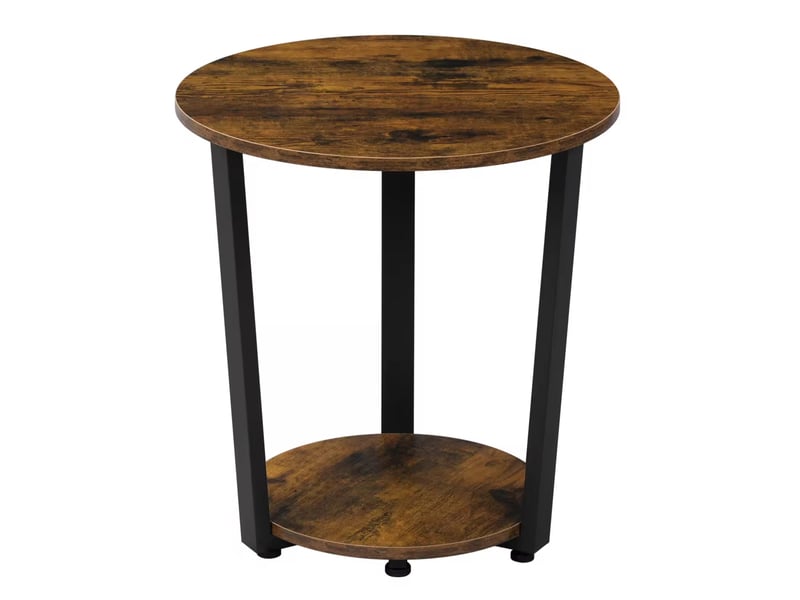  Table d'appoint ronde avec 2 étagères en bois et métal marron rustique ø50x53 cm  - Conforama A