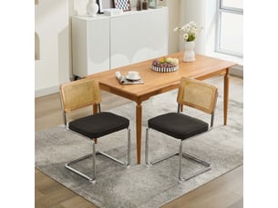 Lot de 2 chaises de salle à manger - 59x47x81cm - chaises porte-à-faux design breuer en rotin et assise velours - noir