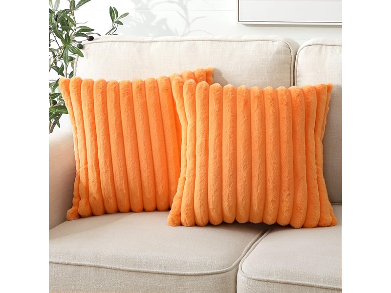 Lot de 2 housses de coussin 45 x 45 cm peluche orange chicfurn - Conforama D