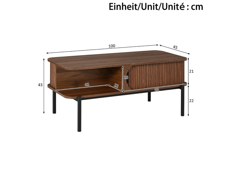  Table basse rectangulaire 100x45x43 cm avec rangement, coloris noyer  - Conforama C