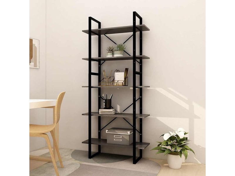  Bibliothèque à 5 niveaux, armoire à livres gris 80x30x175 cm bois de pin  - Conforama B