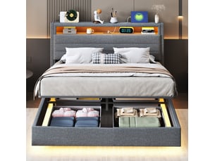 Lit coffre 140x200 cm <strong>COVREO </strong>  <strong></strong> coloris gris