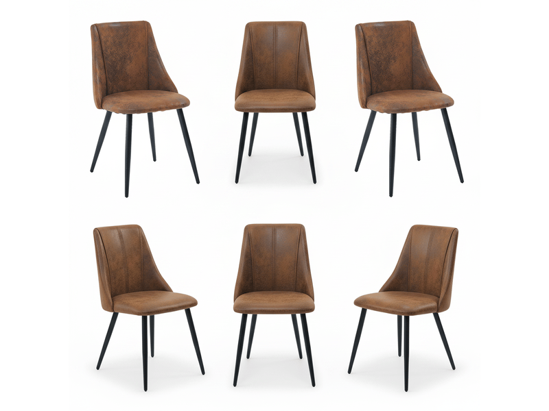  Lot de 6 chaise de salle à manger rembourré en suédine, pieds métal, marron  - Conforama A