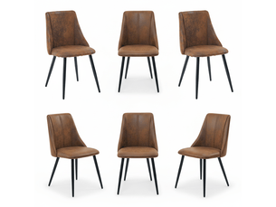 Lot de 6 chaise de salle à manger rembourré en suédine, pieds métal, marron