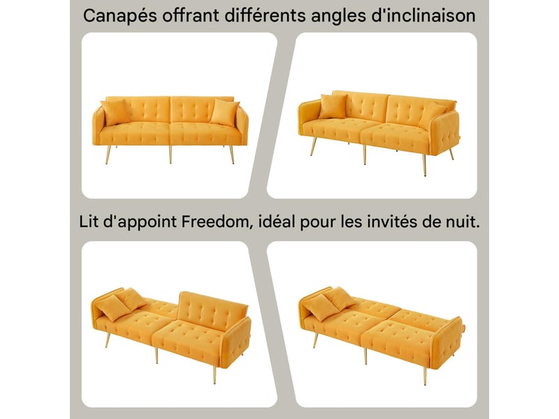  Canapé convertible 2 places en velours jaune WF306852853Y - Conforama E