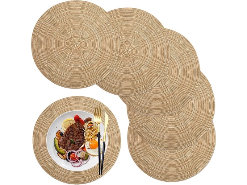 Sets de table,set de table rond tressé lot de 6 lavable résistantes à la chaleur antidérapant, 36cm, couleur café - Conforama A
