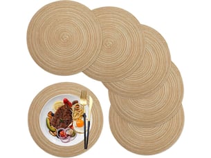 Sets de table,set de table rond tressé lot de 6 lavable résistantes à la chaleur antidérapant, 36cm, couleur café