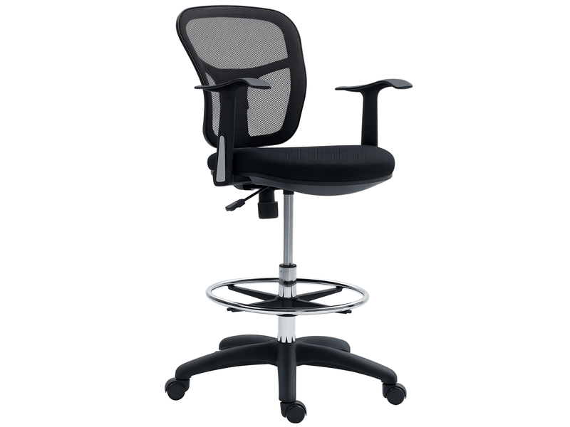  Chaise pivotante avec anneau repose-pieds et dossier incurvé en polyester mousse et plastique noire dimensions 55x58x94 cm  - Conforama A