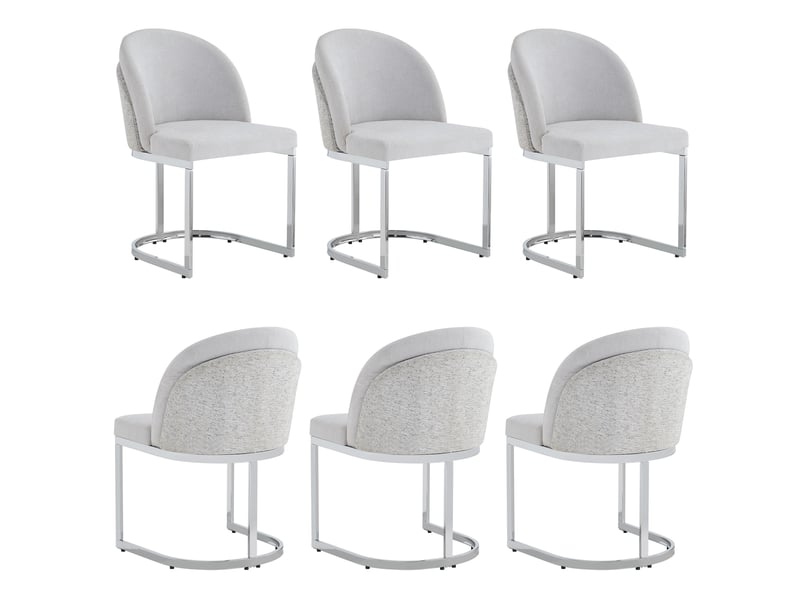  Lot de 6 chaises de salle à manger en tissu chenille gris clair, pieds argentés  - Conforama A