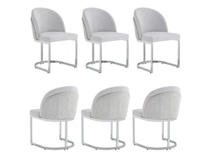 Lot de 6 chaises de salle à manger en tissu chenille gris clair, pieds argentés