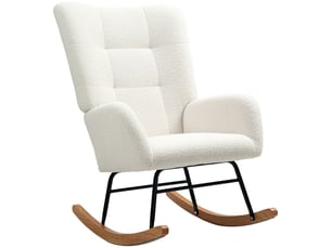 Fauteuil à bascule en velours teddy, métal et bois, pour chambre et salon, 70 x 94 x 100 cm, blanc crème
