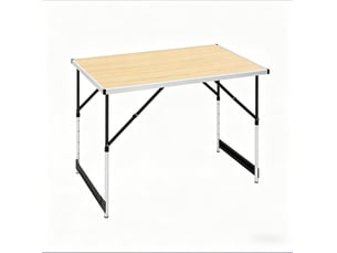 Table de camping pliante 100x60 cm chêne clair, aluminium et mdf, réglable en 4 niveaux de 73 à 94 cm