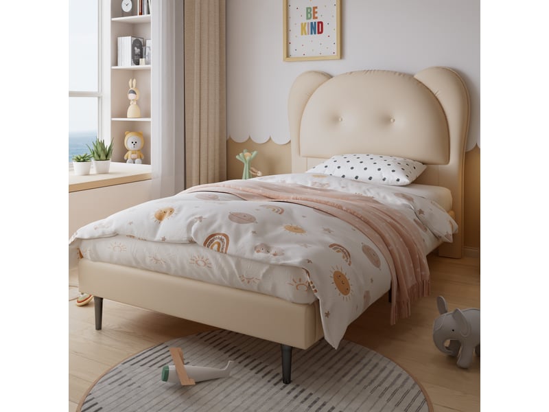 Lit enfant 90x200 cm avec sommier en pu beige chicfurn  - Conforama D