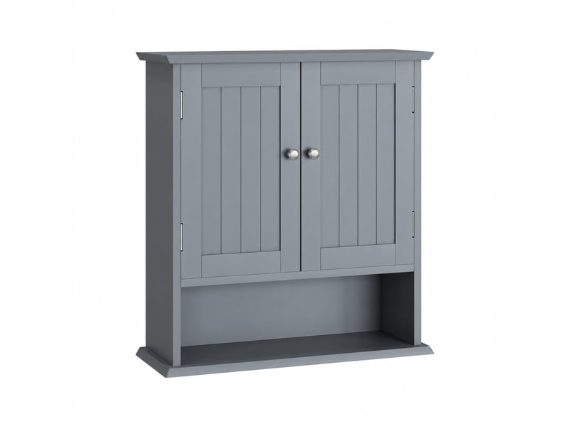  Armoire murale de salle de bain 2 portes, étagères ouvertes, gris clair, 54,6 x 19,8 x 60 cm  - Conforama A