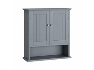 Armoire murale de salle de bain 2 portes, étagères ouvertes, gris clair, 54,6 x 19,8 x 60 cm
