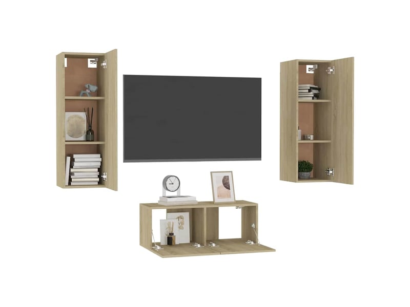  Ensemble de meubles tv 3 pcs chêne sonoma bois d'ingénierie shl55174  - Conforama C