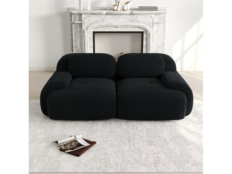  Canapé 2 places modulable 208x103x75 cm en tissu côtelé noir  - Conforama B