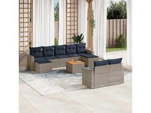 Vidaxl ensemble de canapé de jardin 10 pcs avec coussins gris résine tressée
