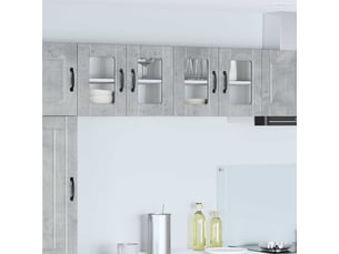 Meuble mural de cuisine, cabinet en verre mural 2 pcs gris béton bois d'ingénierie shl8498