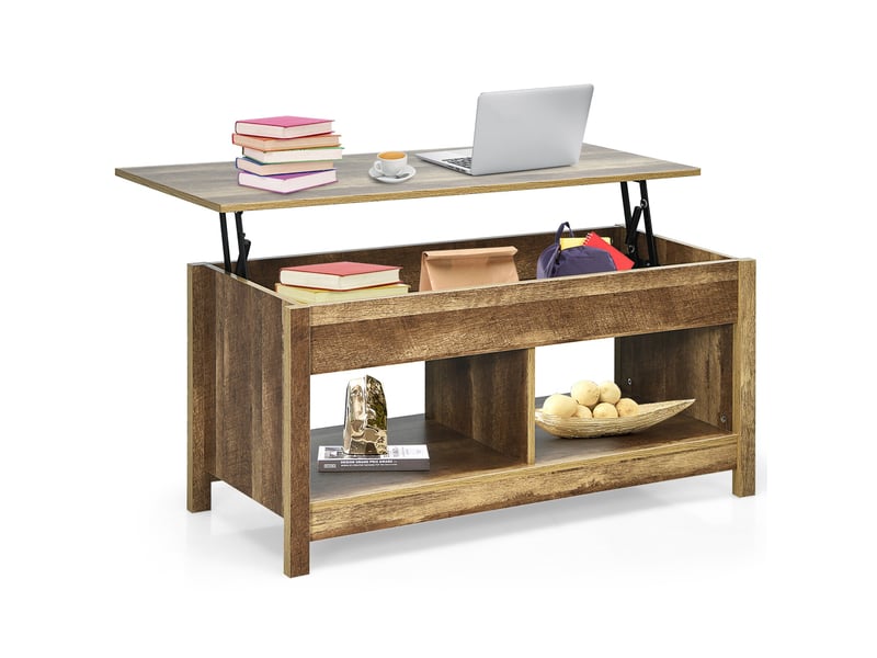  Ø 80 cm table basse ronde 2 niveaux pour rangement de salon et bureau, plateau effet bois et métal  - Conforama A