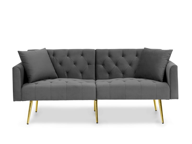  Canapé convertible 2 places 177x78x74 cm gris en velours, dossier réglable 3 positions, pieds métalliques  - Conforama A