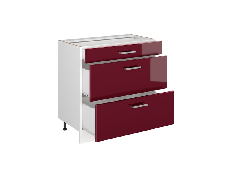  Vicco meuble cuisine, rouge brillantblanc, 80cm avec 3 tiroirs plan de travail marbre  - Conforama C