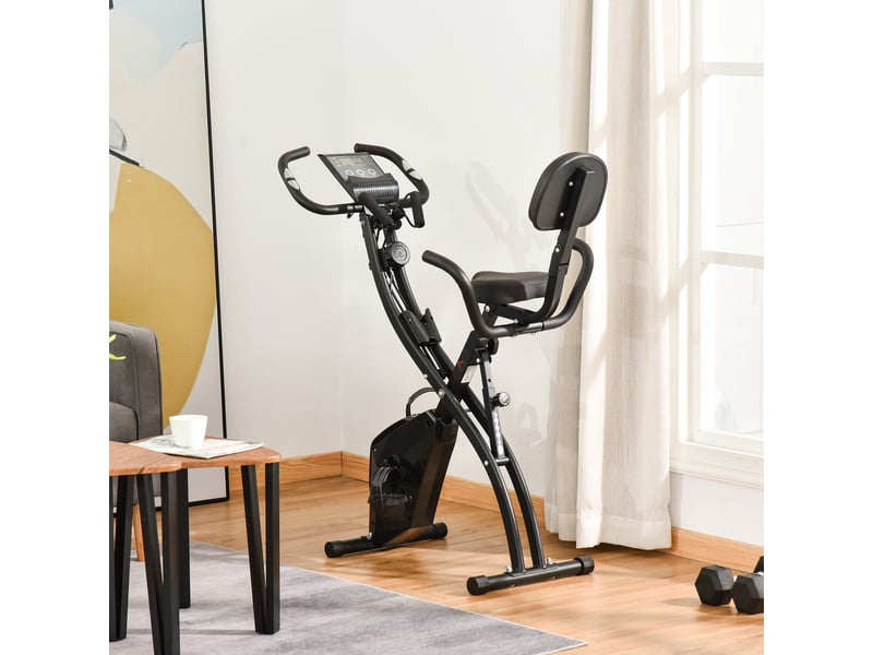  Vélo pliable 2 en 1, 8 résistances, silencieux, cardio, brassards, écran lcd, volant 2,5 kg, noir.  - Conforama D