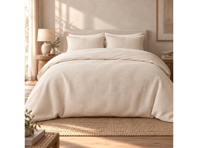 Housse de couette 260 x 240 cm 100% coton nid d’abeille uni olya pampa 15064 - Conforama A