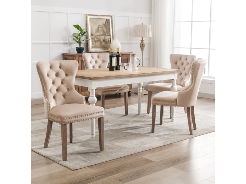 Lot de 4 chaises de salle à manger 53,5x64x95 cm velours beige  - Conforama D
