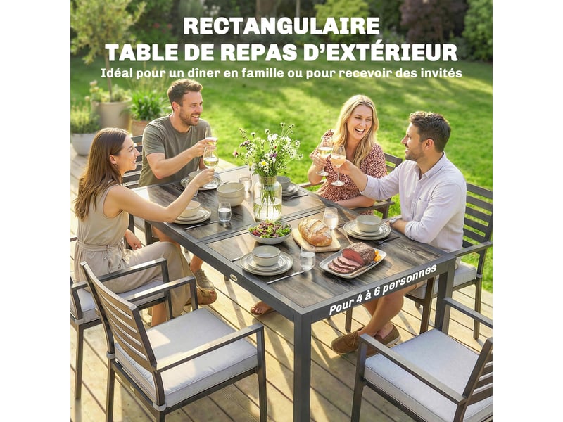 Table de jardin 4 à 6 personnes effet bois gris foncé 140 x 80 x 72 cm - Conforama D