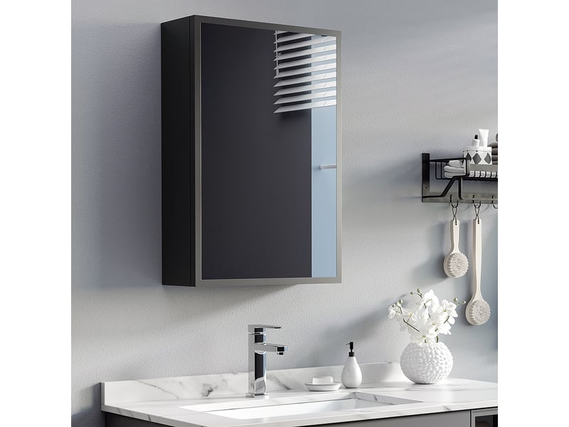  Armoire de toilette avec miroir 3 compartiments en acier noir 40x15x60 cm  - Conforama B