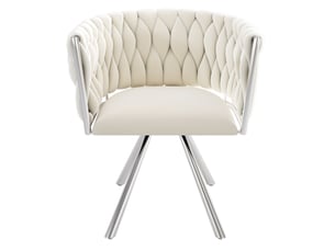 Lot de 4 chaises de salle à manger pivotantes en velours beige et argenté