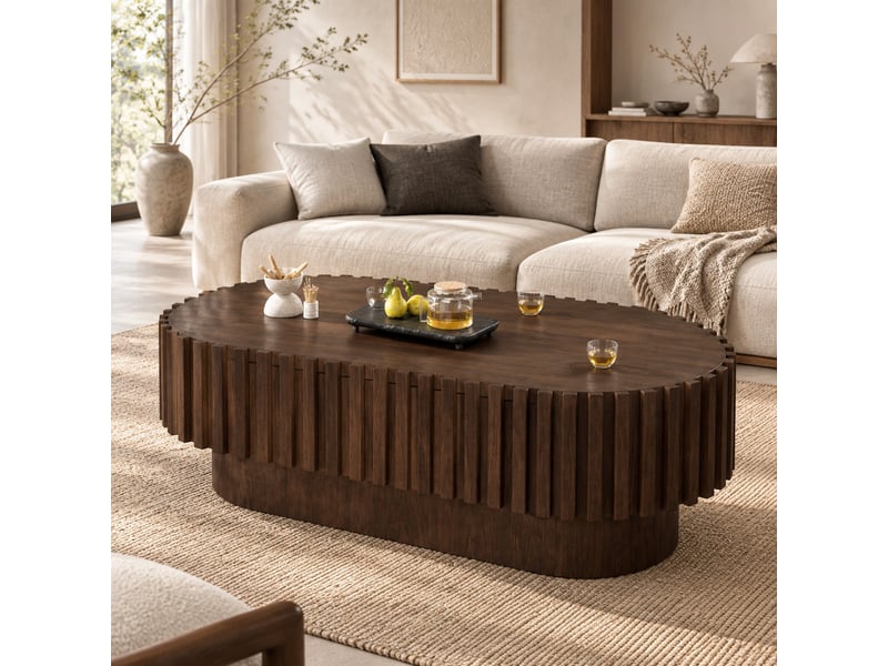  Table basse ovale 100x50x35,5 cm en mdf noyer avec 1 tiroir  - Conforama E