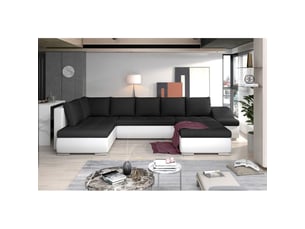 Canapé panoramique gyovani noir et blanc angle droit convertible couchage 140x294cm