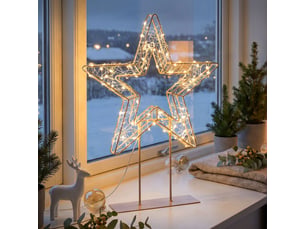 Ecd germany décoration de noël, étoile lumineuse sur pied doré 48,5 cm, avec 300 led lumière blanc chaud, silhouette décorative avec socle à poser, intérieur et extérieur, câble inclus, minuterie