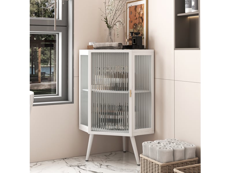 Meuble d'angle 80 cm à 2 niveaux avec porte en verre evryae - Conforama C