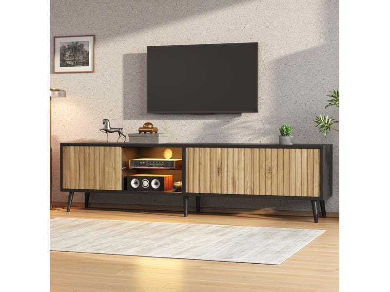  Meuble tv led 175 cm 75 pouces rangement 3 portes cravdom  - Conforama C