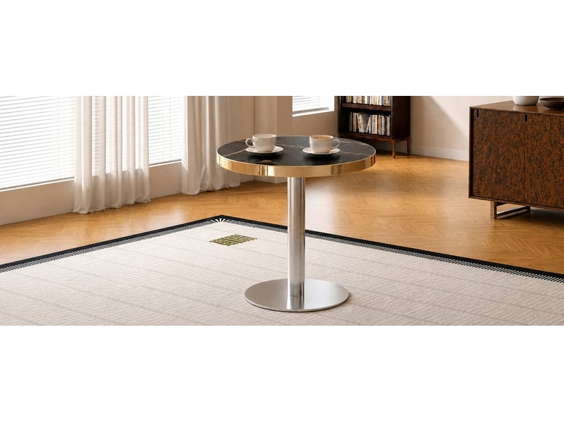  Table d'appoint ronde 60 cm noire, plateau mdf aspect marbre et acier inoxydable doré  - Conforama D