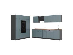 Vicco cuisine, bleu-grischêne doré, 180cm plan de travail chêne doré