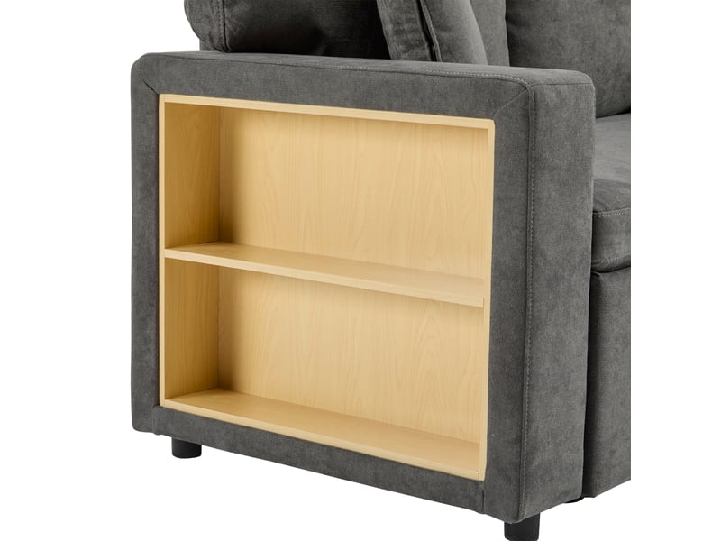  Canapé d'angle convertible réversible gris foncé avec coffre de rangement, lit en l tissu oxford, port usb et étagère intégrée, 214x131 cm  - Conforama R