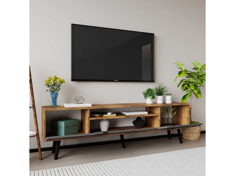  Meuble tv en aggloméré 180 x 29.8 x 48 cm roma anthracite et noyer  - Conforama E