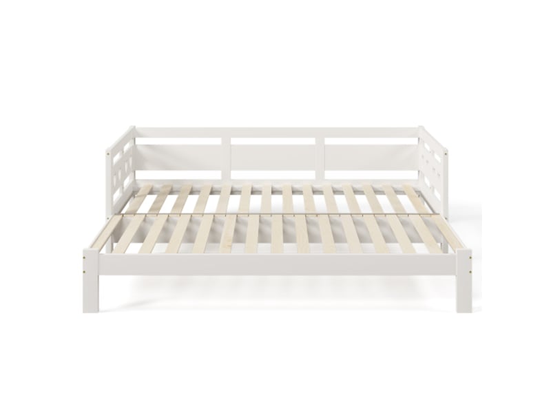  Lit gigogne 90x190 cm, rangement sous-lit et 2e couchage, en bois, blanc, sans matelas  - Conforama E