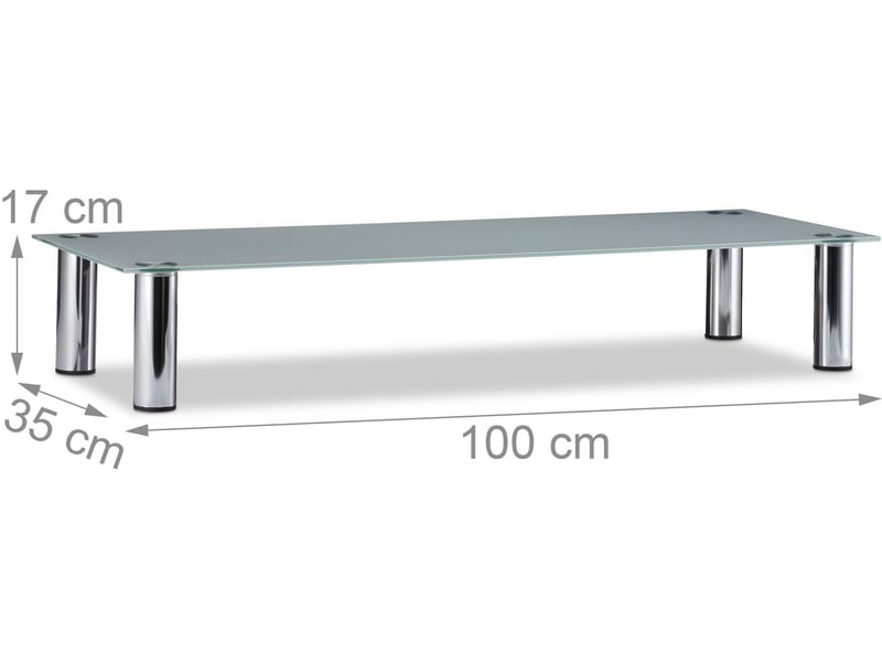 Table tv en verre transparent design moderne 17 x 100 x 35 cm avec élévateur d'écran en métal chromé 13_0018113  - Conforama B