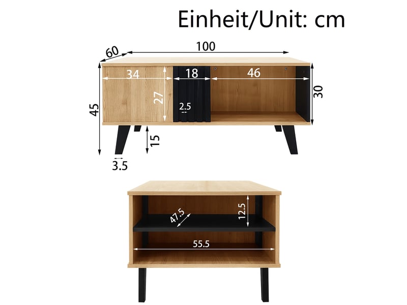  Table basse naturel, rangement, portes vitrées, design moderne, structure robuste, entretien facile - 100x60x45cm - salon  - Conforama E