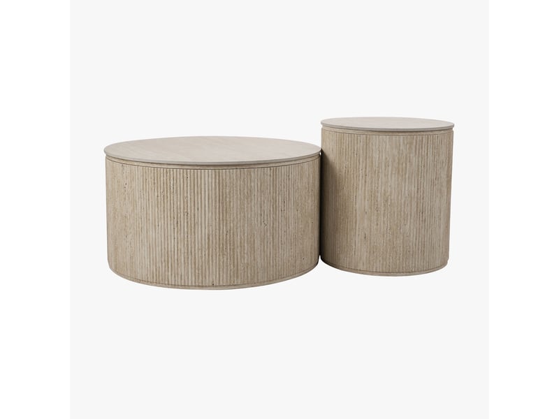  Lot de 2 tables basses rondes plateau en céramique beige  - Conforama A