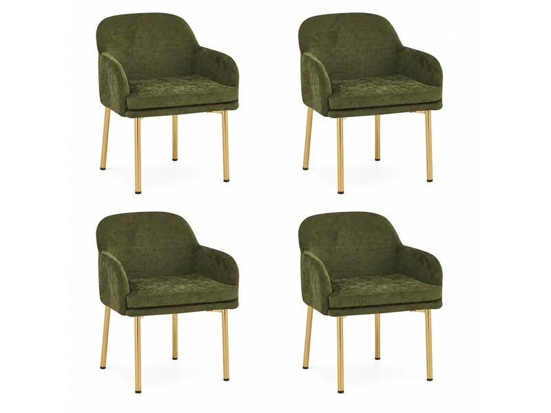  Lot de 4 chaises de salle à manger, dossier ergonomique, moderne, métal et bois, vert et doré  - Conforama A