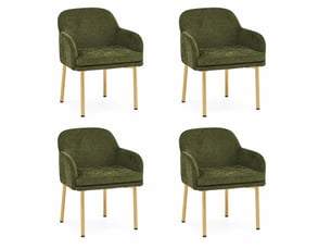Lot de 4 chaises de salle à manger, dossier ergonomique, moderne, métal et bois, vert et doré