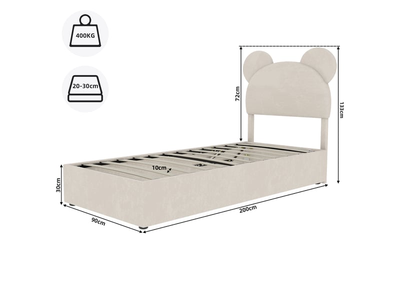 Lit enfant 90x200 cm coffre avec tête cartoon, métal, beige, sans matelas - Conforama C