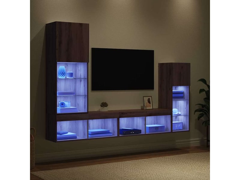  Lot de 4 meuble tv mural, meuble tv suspendu chêne artisanal bois d'ingénierie shl32824  - Conforama E