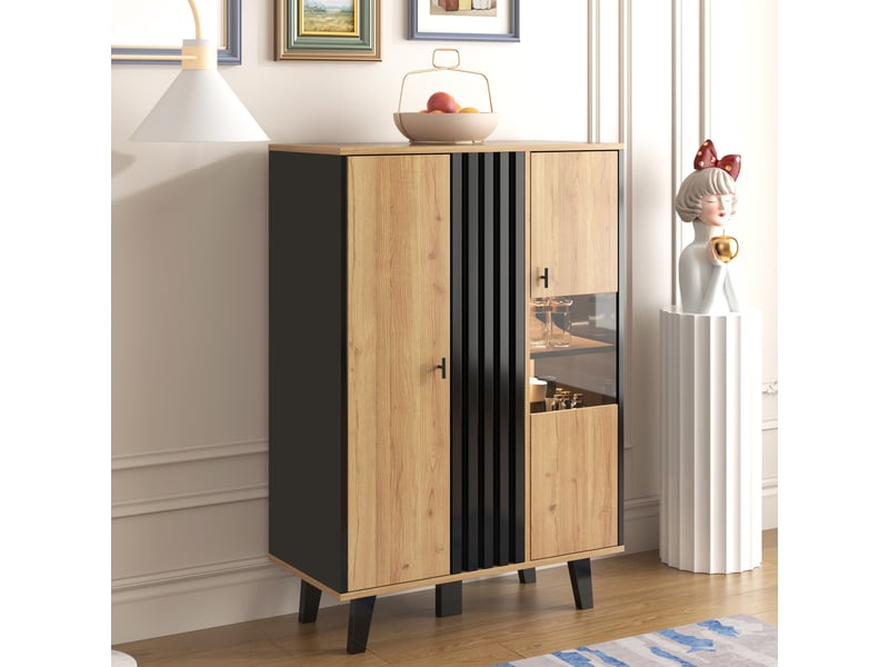  Vitrine buffet avec 2 portes, 3 étagères et led, meuble de rangement pour salon, en panneaux de particules, bois 80×40×120 cm - uvrion  - Conforama B